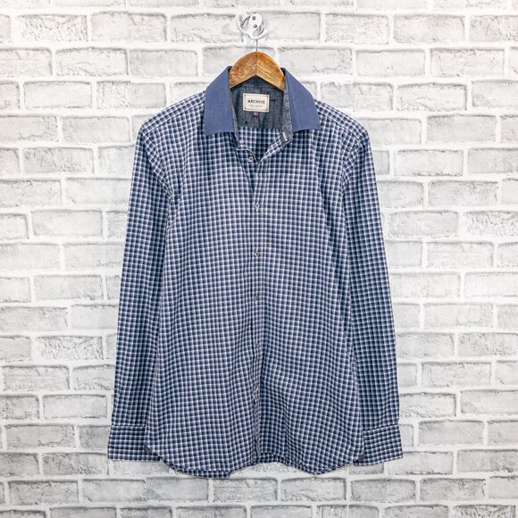 TED BAKER Archive Men's Button up Shirt in blue check Size 16 - Picture 1 of 5